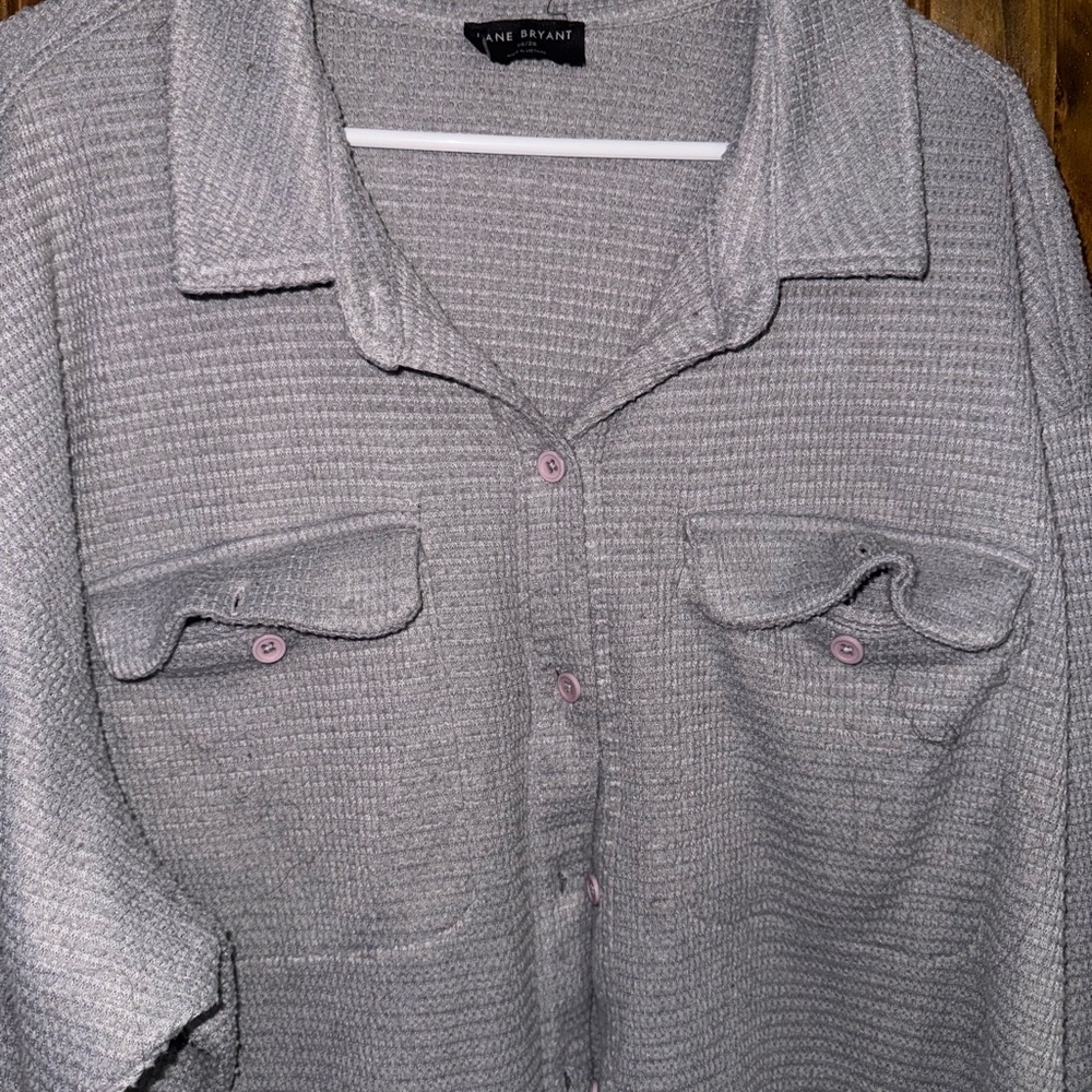 Lane Bryant Gray Button-Up Shirt